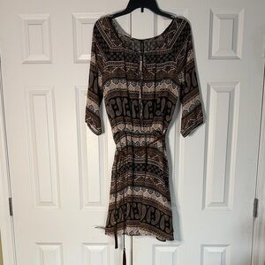 Massini Black and Brown Printed paisley tunic dress with belt ladies size M